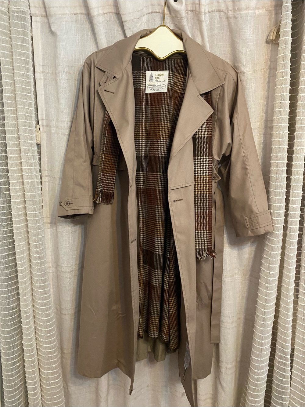 NWT VTG 60s London Fog Darcy Trench Plaid Zip Out Liner Scarf 12 USA Deadstock - Picture 13 of 16